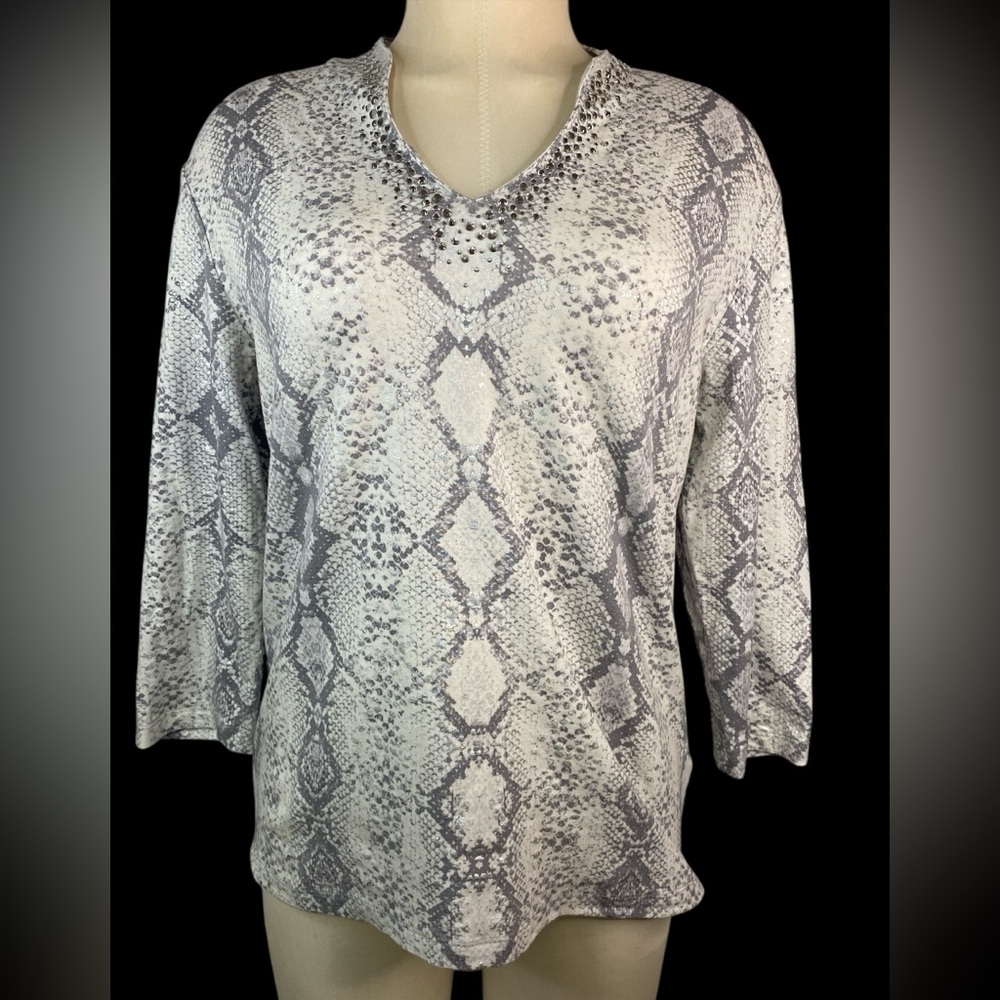 Ruby Rd. Gray Snake Print Long Sleeve Women's Top Medium